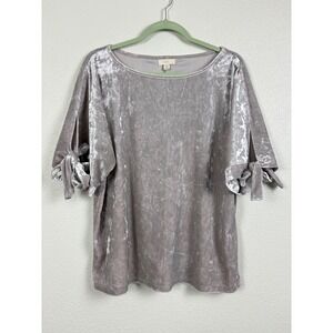 Cupio Blush Women's XL Silver Gray Crushed Velvet Top Tie Sleeve Stretch